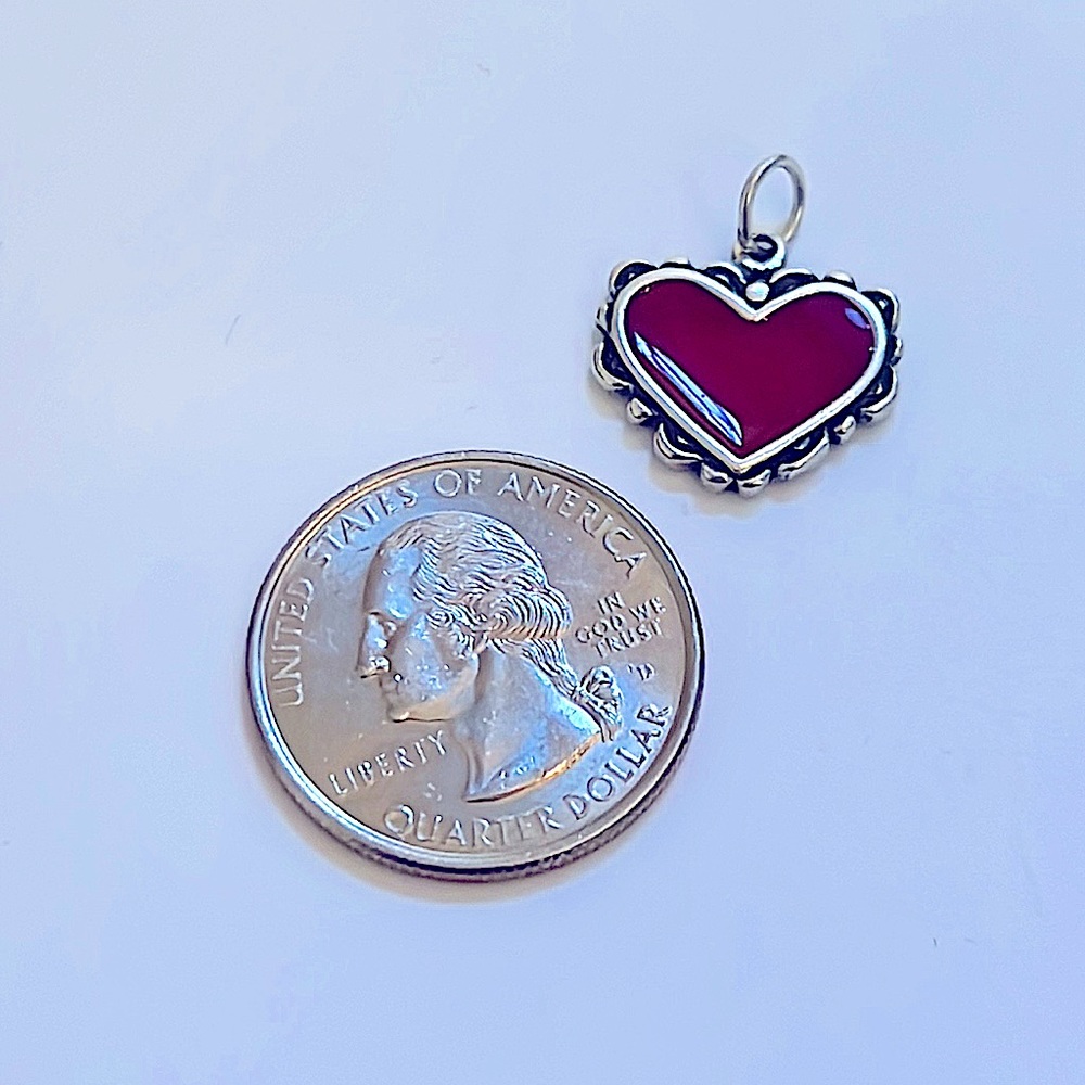 925 Sterling Silver Heart Charm with Red Enamel